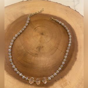 Handmade glass bead necklace with gold tone accents 18” long